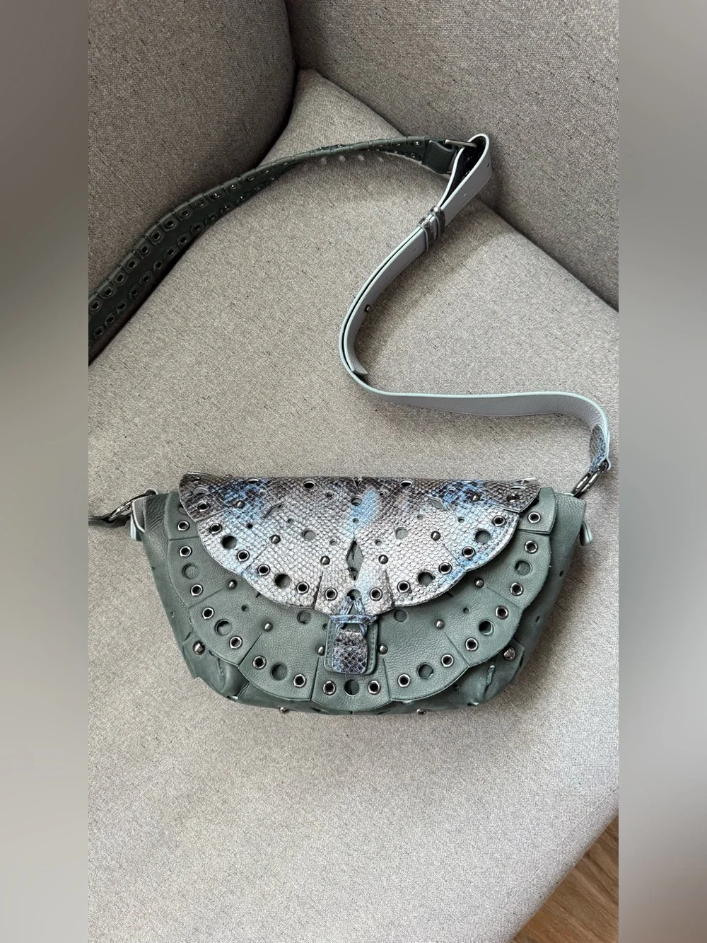 Jamin Puech Paris Rare Python Leather Perforated Artisan Shoulder Bag France